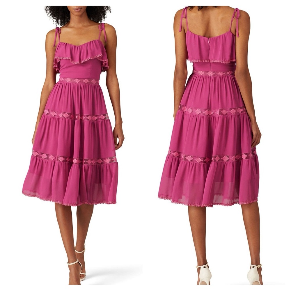 Dress The Population Dream Chiffon Sundress in Hibiscus Ruffled Tiered Sz 4